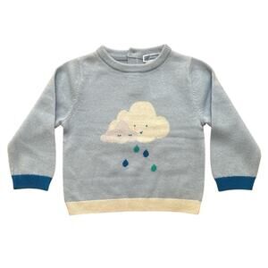 Jacadi Paris | 100% Cashmere Baby Sweater 18M/81cm Blue Cloud Rain Design NWOT